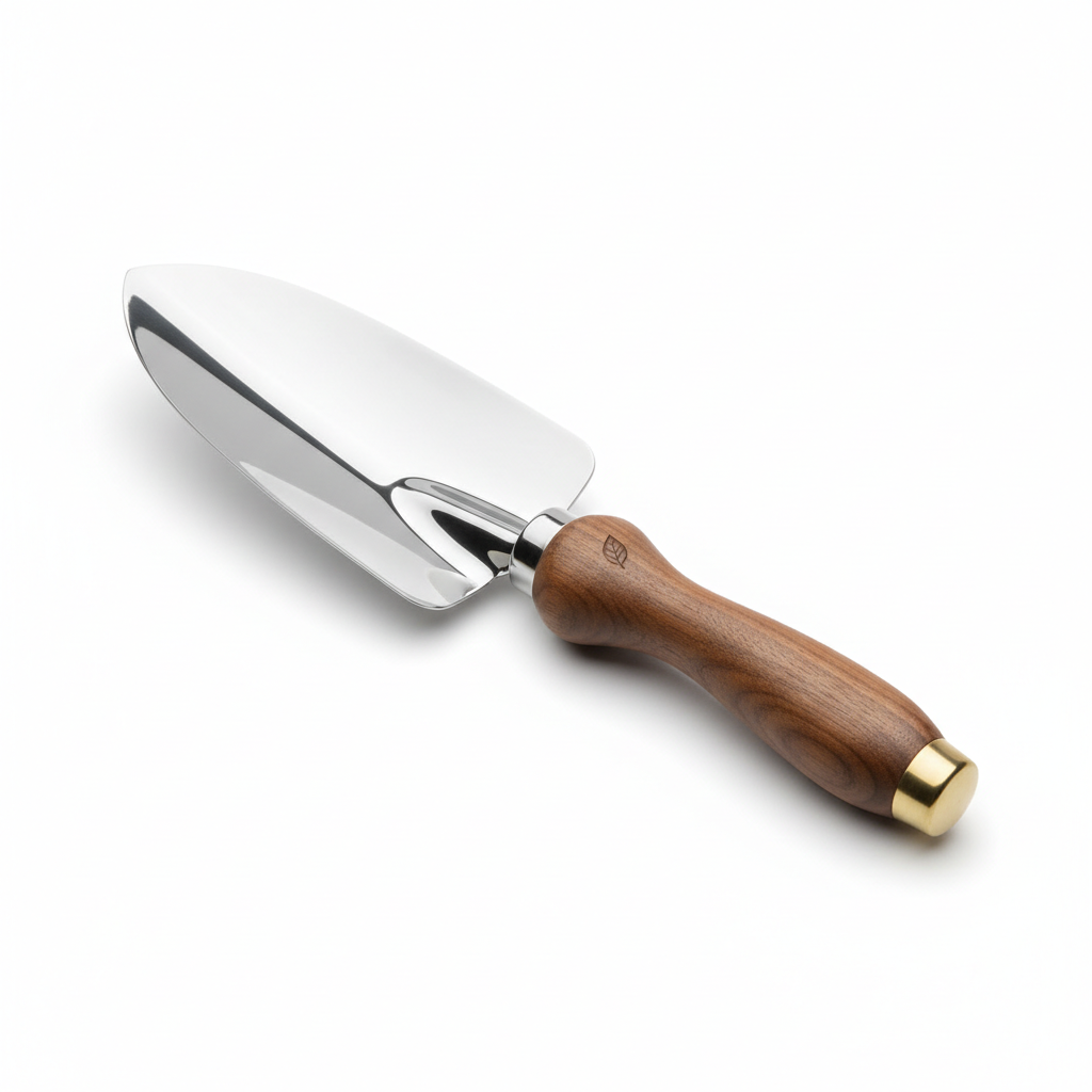 Stainless steel garden trowel with wooden handle