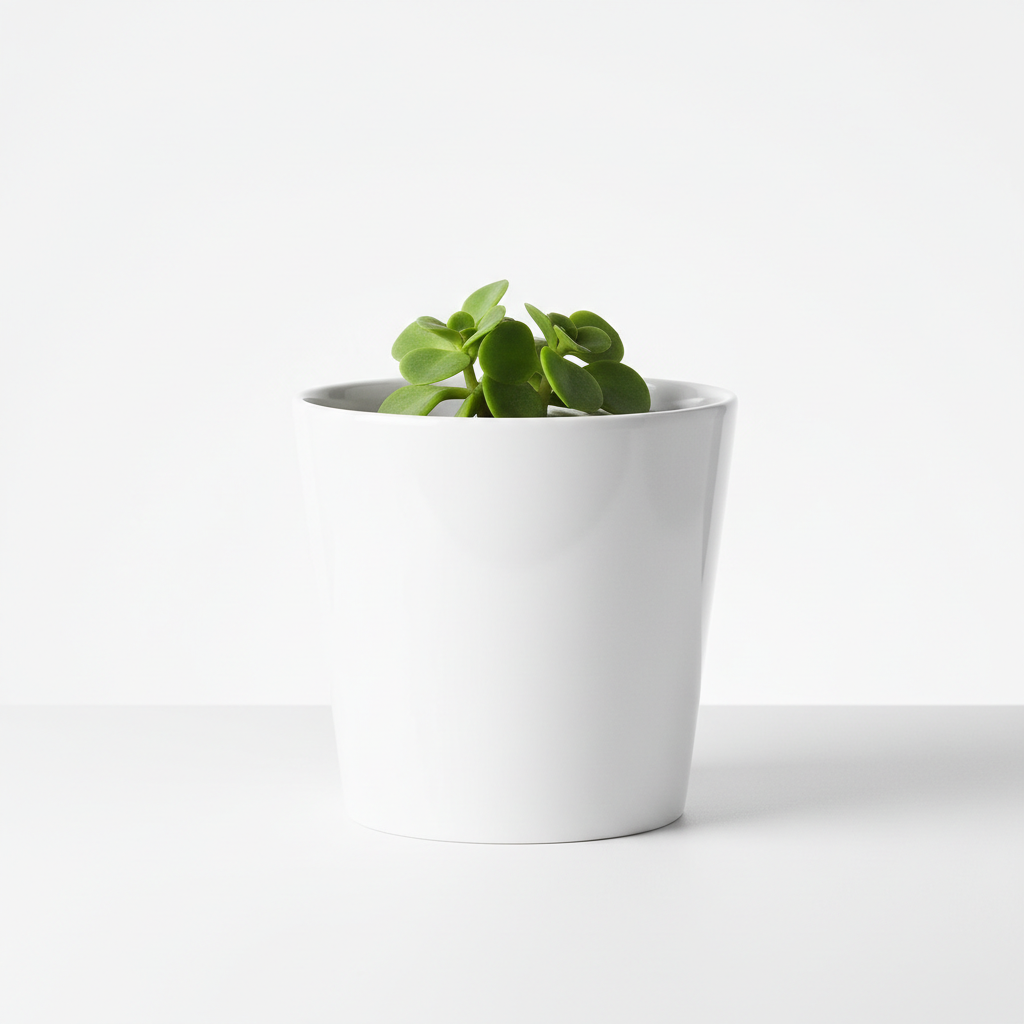 White ceramic planter pot with glossy finish