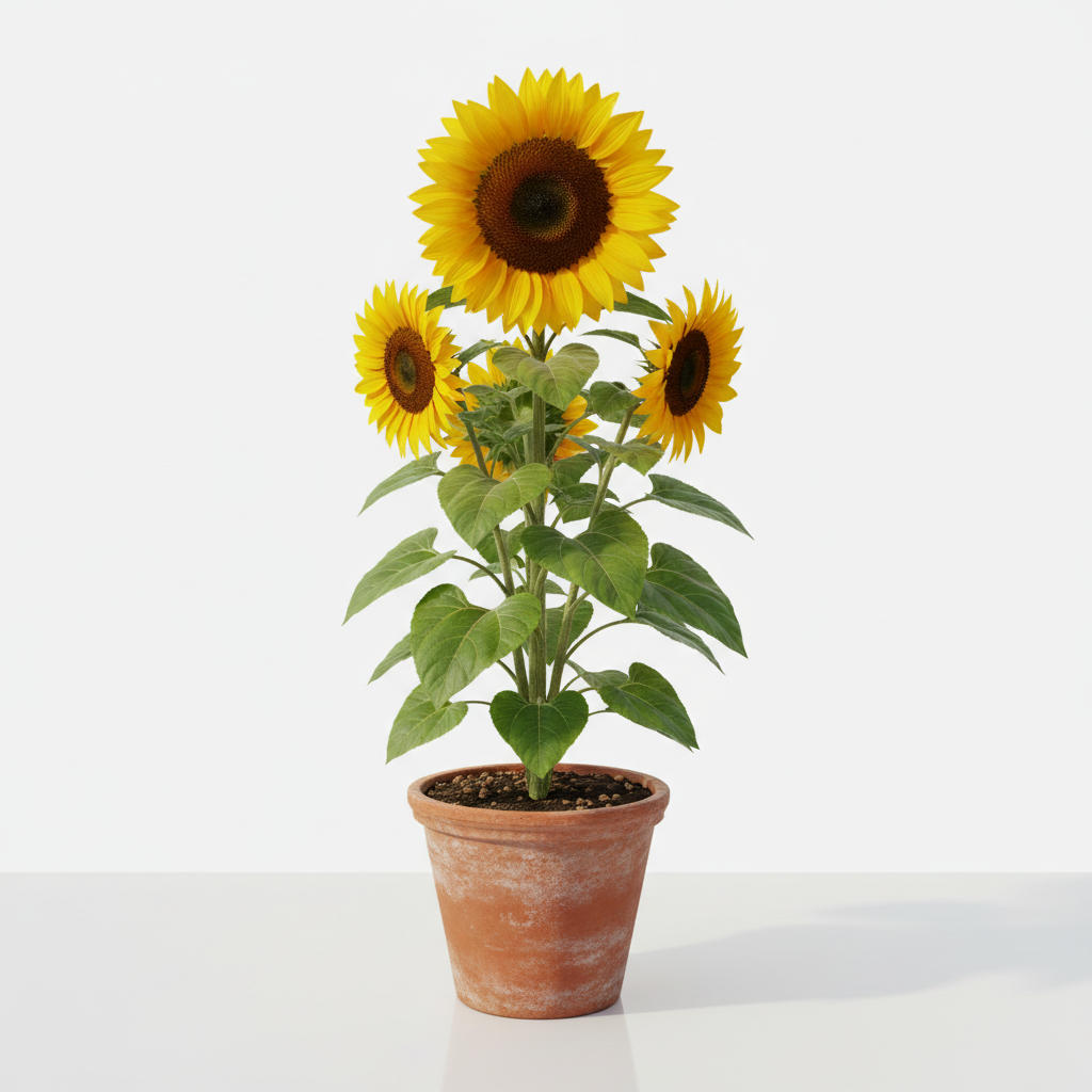 Tall sunflower plant with bright yellow blooms